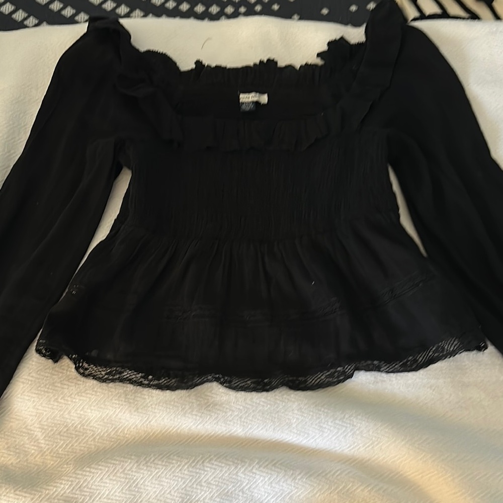 American Eagle Outfitters Gray Ruffled Peplum Blouse Long Sleeve